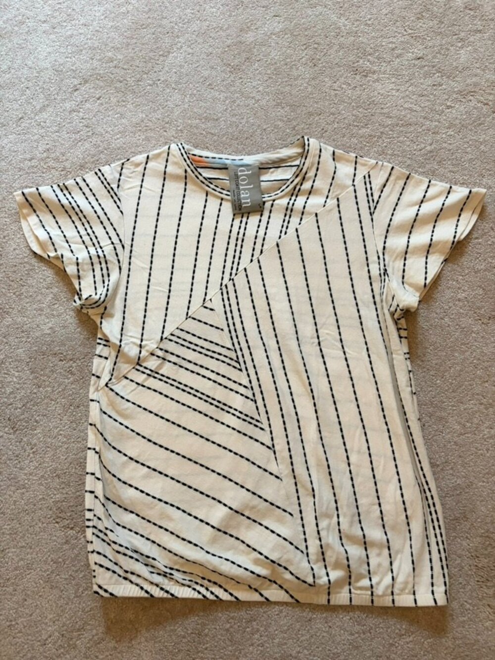 Dolan Left Coast Collection Striped Tee | Size S | Cream & Black Asymmetrical